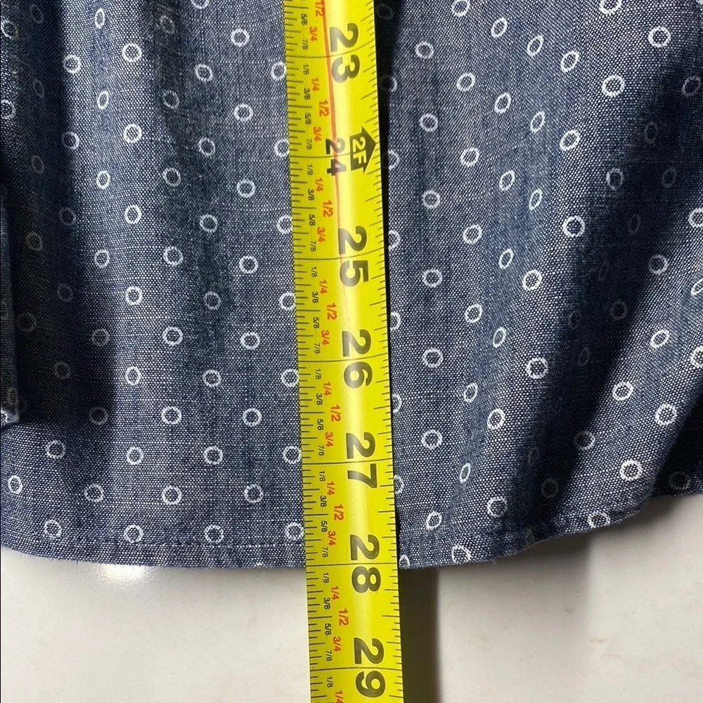 J. Crew Tunic Top Blue Polka Dot Denim-Look Popover Preppy Coastal Size Medium